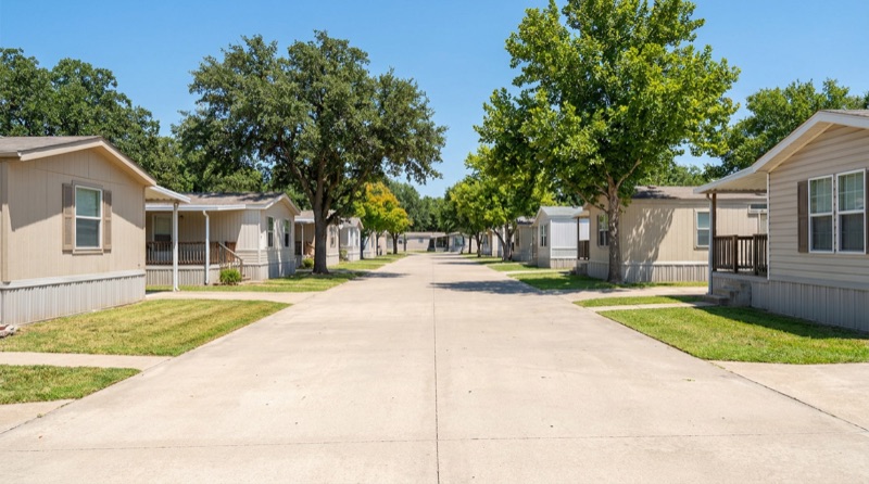 Row of manufactured homes in a mobile home park